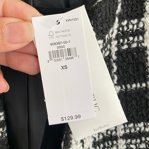 NWT! Banana Republic Boucle Tweed Gingham Black White Peacoat XS Preppy Winter - Picture 12 of 12